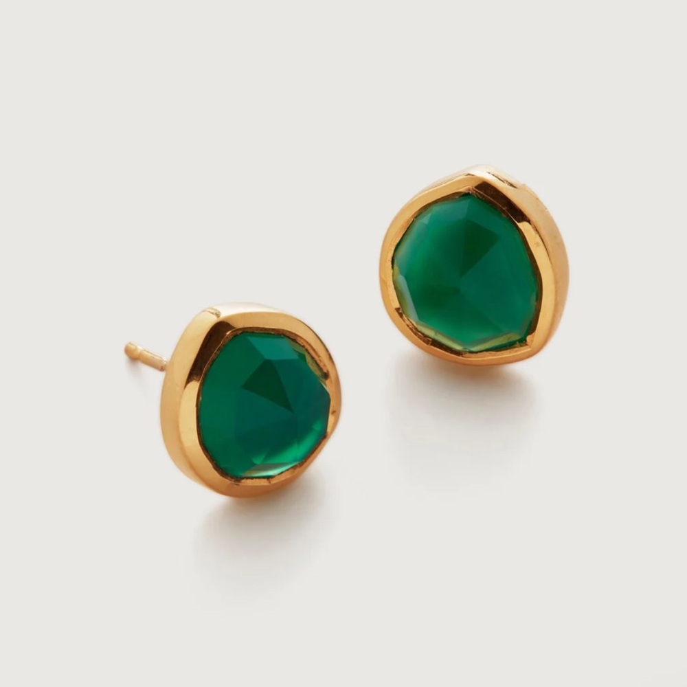 Siren Gemstone Stud Earrings 18k Gold Vermeil & Green Onyx
